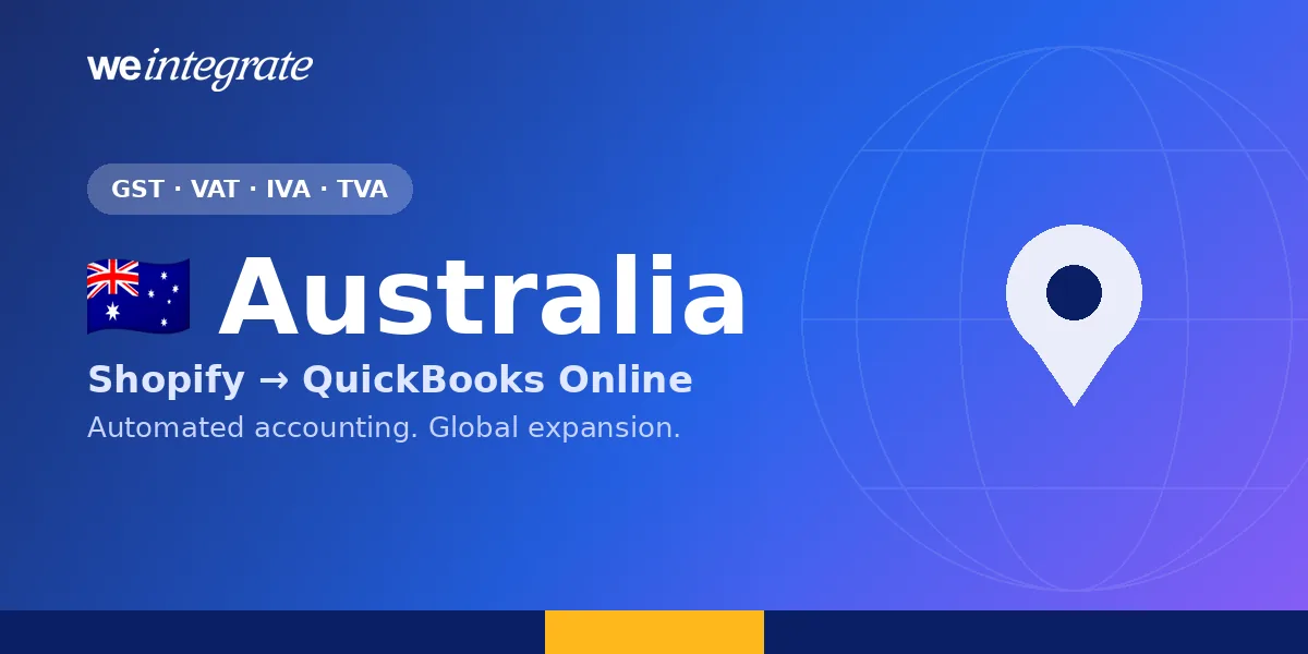 Australia Shopify to QuickBooks Online integration — WeIntegrate syncs Australian Shopify stores to the QuickBooks Online Australia edition with real transactions and GST for the ATO, part of an international expansion