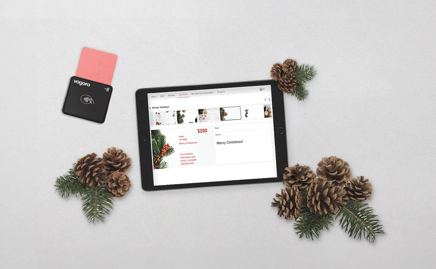 Tablet with holiday pine cones — preparing your Shopify store for the holiday season