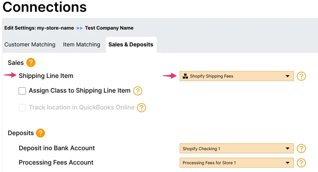 QuickBooks Online Sales Receipt showing Shopify shipping fee as a dedicated line item — WeIntegrate shipping mapping configuration